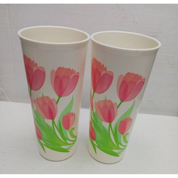 Tupperware Pink Tulips Tumbler Set of 2 - Picture 1 of 5